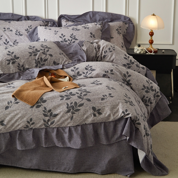 91家纺网 家纺一手货源 找家纺 梦纤绒 2026新款高克重法式复古亚麻花边款四件套 雾漫