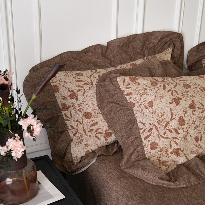 91家纺网 家纺一手货源 找家纺 梦纤绒 2026新款高克重法式复古亚麻花边款四件套 晚风