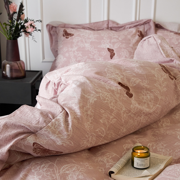 91家纺网 家纺一手货源 找家纺 梦纤绒 2026新款高克重法式复古亚麻花边款四件套 花梦