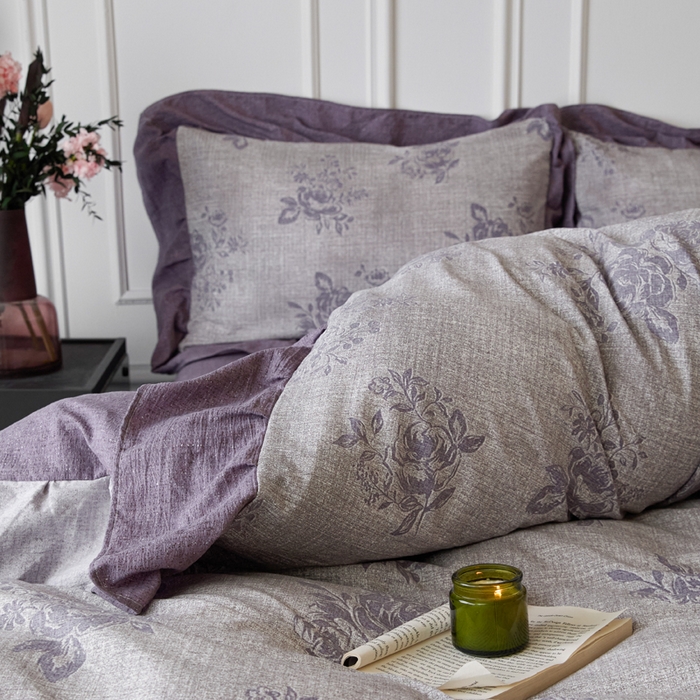 91家纺网 家纺一手货源 找家纺 梦纤绒 2026新款高克重法式复古亚麻花边款四件套 时光紫