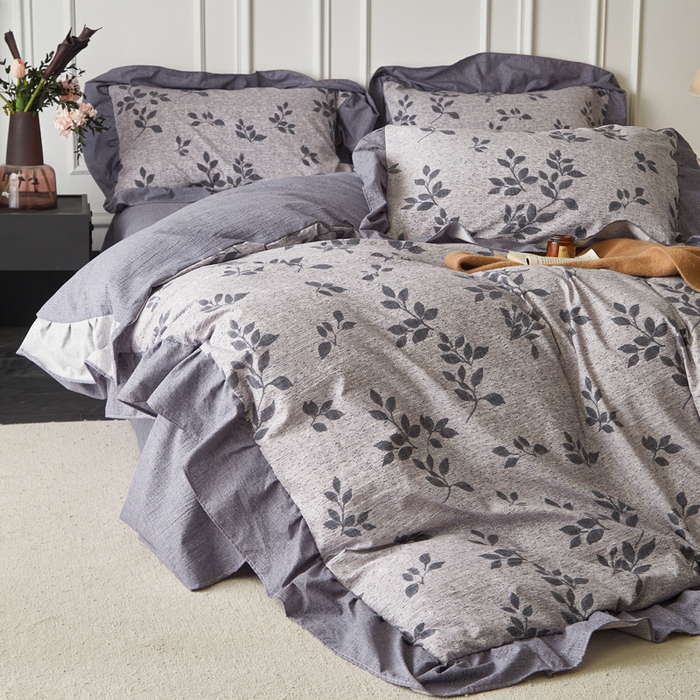 91家纺网 家纺一手货源 找家纺 梦纤绒 2026新款高克重法式复古亚麻花边款四件套 雾漫