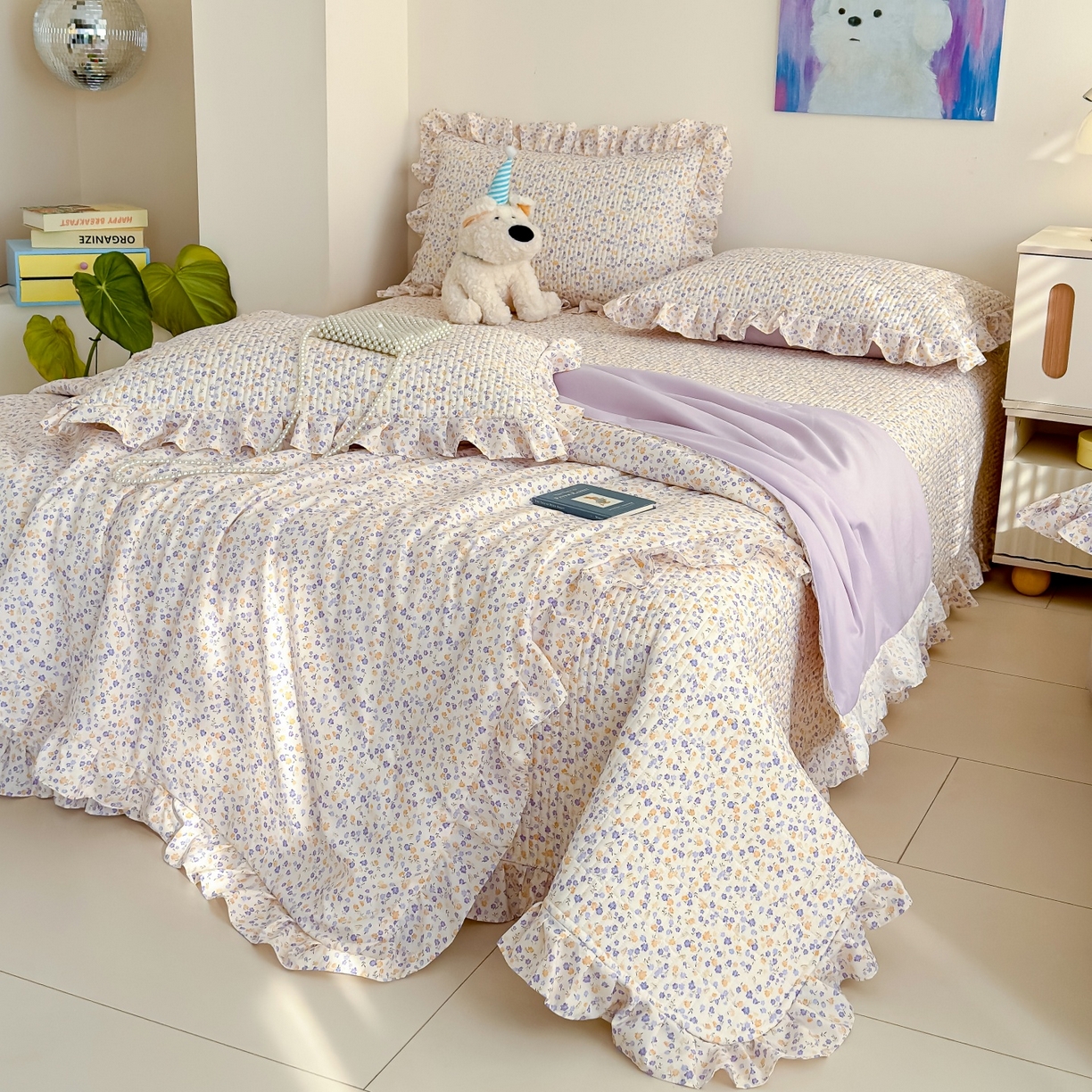 91家纺网 家纺一手货源 找家纺 归属 2026春夏新款古法仿棉床盖夏被四件套夏凉被空调被系列 紫影繁花