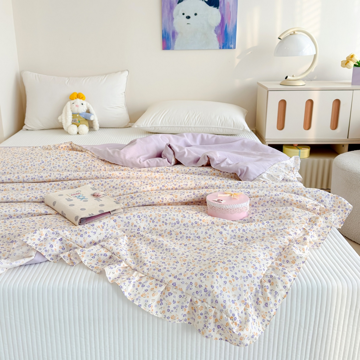 91家纺网 家纺一手货源 找家纺 归属 2026春夏新款古法仿棉床盖夏被四件套夏凉被空调被系列 紫影繁花