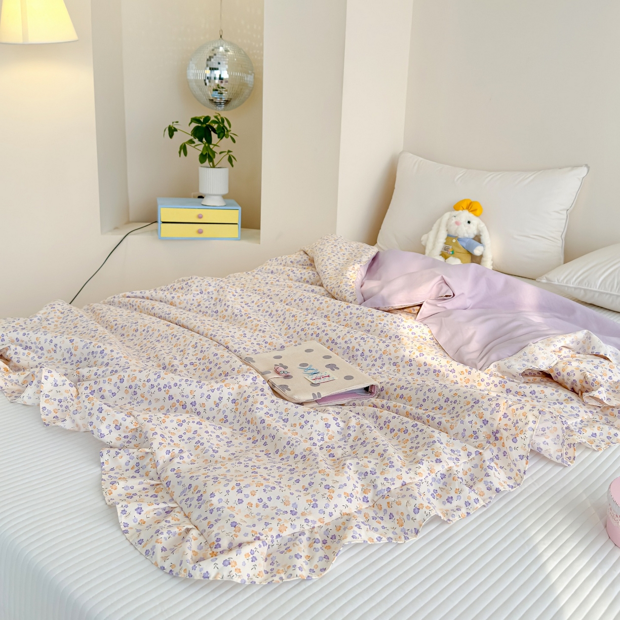 91家纺网 家纺一手货源 找家纺 归属 2026春夏新款古法仿棉床盖夏被四件套夏凉被空调被系列 紫影繁花