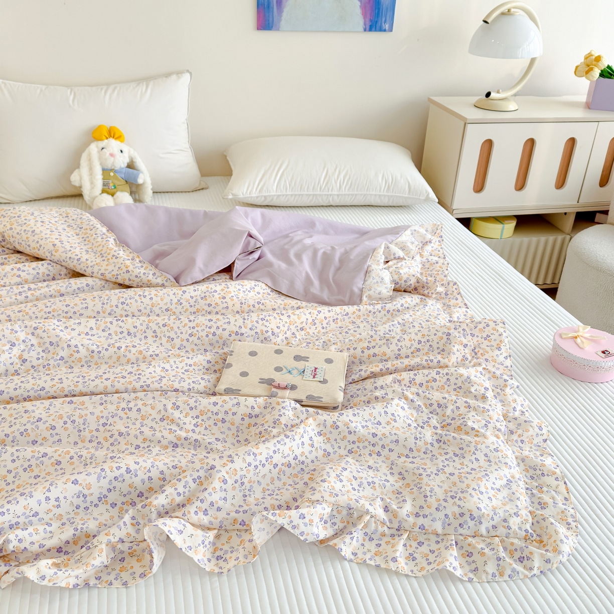 91家纺网 家纺一手货源 找家纺 归属 2026春夏新款古法仿棉床盖夏被四件套夏凉被空调被系列 紫影繁花