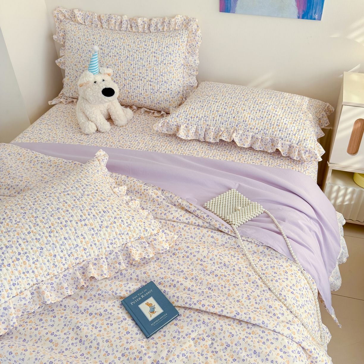 91家纺网 家纺一手货源 找家纺 归属 2026春夏新款古法仿棉床盖夏被四件套夏凉被空调被系列 紫影繁花