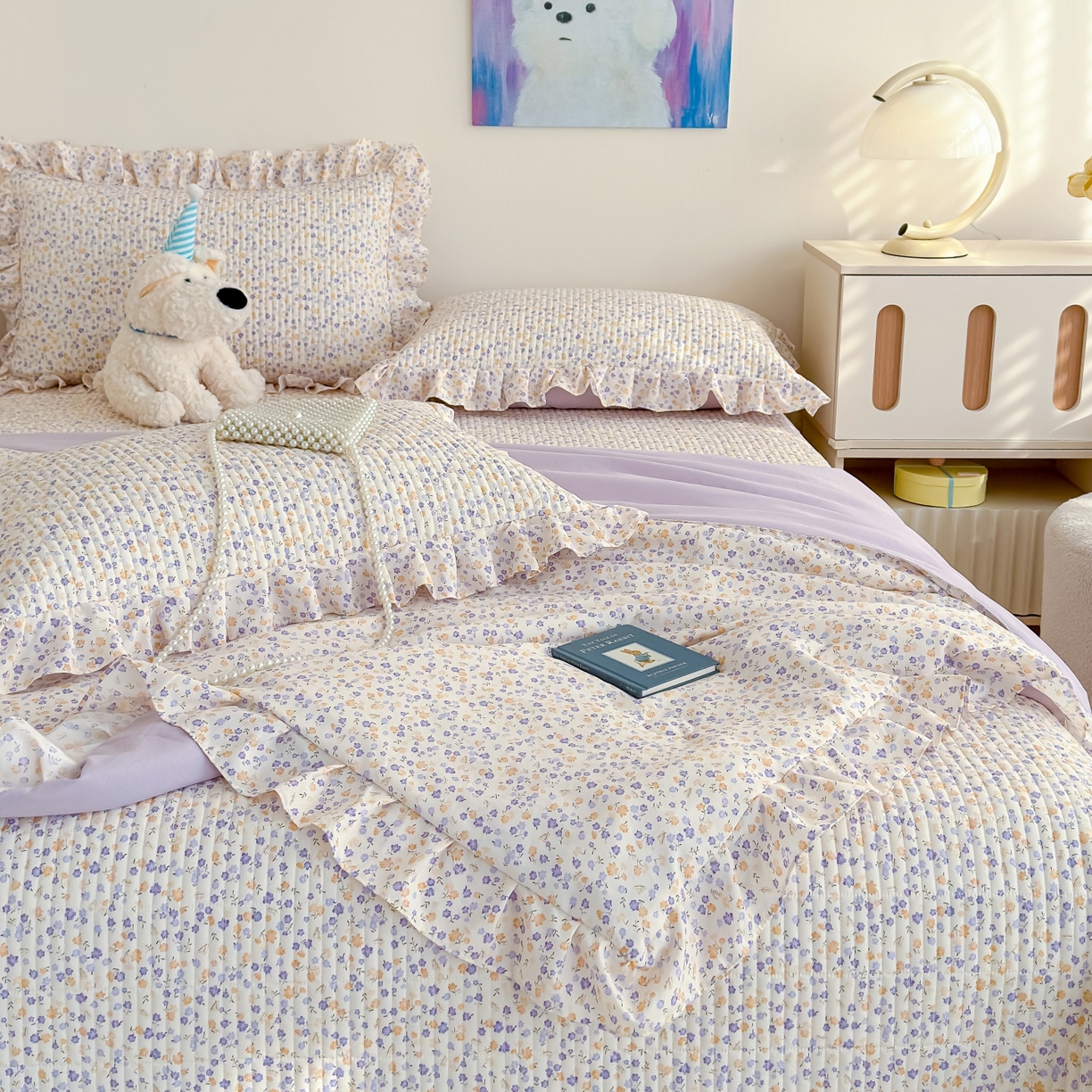 91家纺网 家纺一手货源 找家纺 归属 2026春夏新款古法仿棉床盖夏被四件套夏凉被空调被系列 紫影繁花