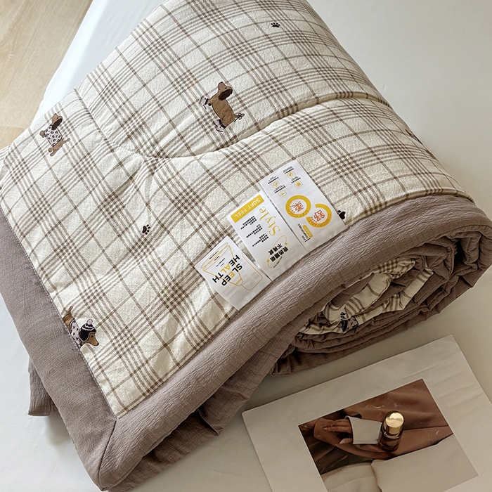 中国龙家纺 2026新款木棉皱皱纱单夏被被子被芯 腊肠狗