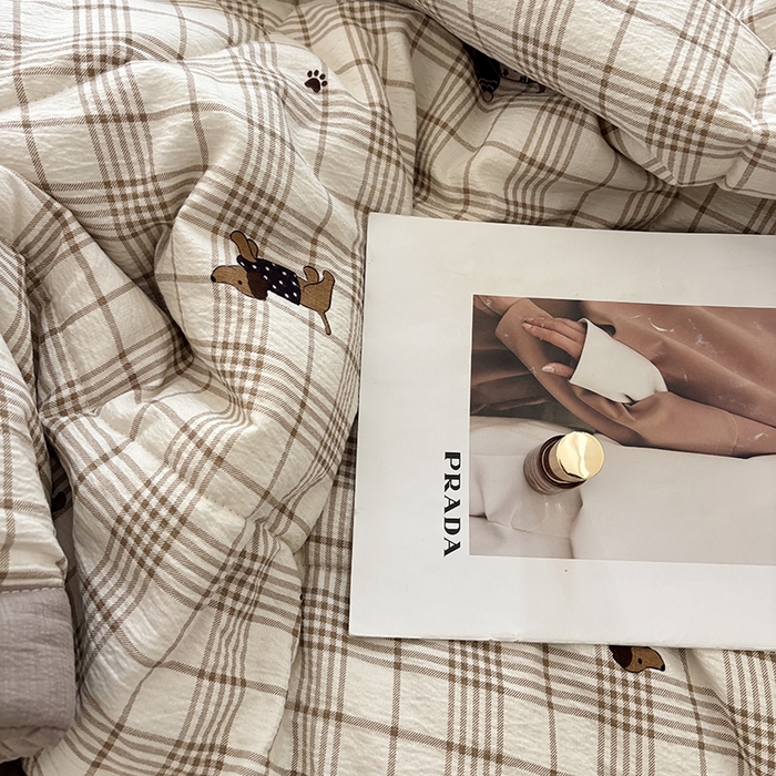 91家纺网 家纺一手货源 找家纺 中国龙家纺 2026新款木棉皱皱纱单夏被被子被芯 腊肠狗