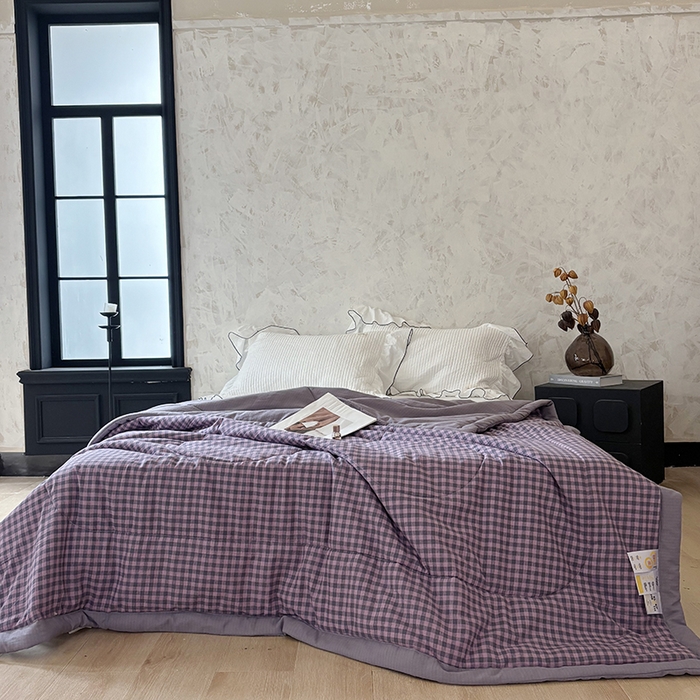 91家纺网 家纺一手货源 找家纺 中国龙家纺 2026新款木棉皱皱纱单夏被被子被芯 格调紫