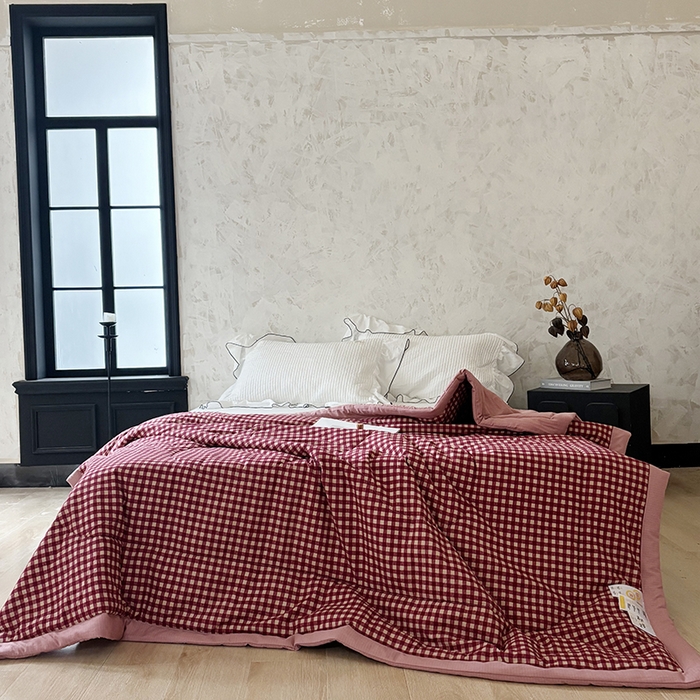 91家纺网 家纺一手货源 找家纺 中国龙家纺 2026新款木棉皱皱纱单夏被被子被芯 格调红