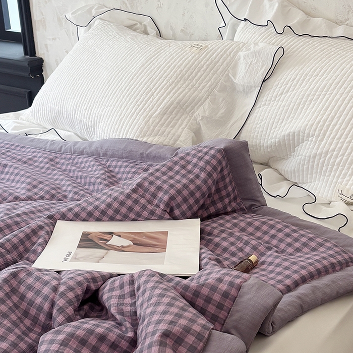 91家纺网 家纺一手货源 找家纺 中国龙家纺 2026新款木棉皱皱纱单夏被被子被芯 格调紫