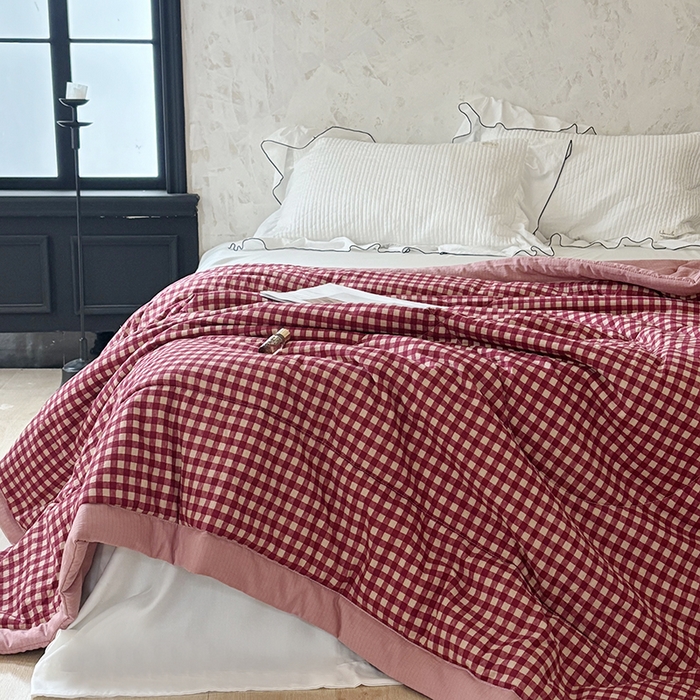 91家纺网 家纺一手货源 找家纺 中国龙家纺 2026新款木棉皱皱纱单夏被被子被芯 格调红