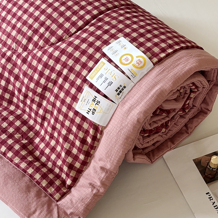 91家纺网 家纺一手货源 找家纺 中国龙家纺 2026新款木棉皱皱纱单夏被被子被芯 格调红