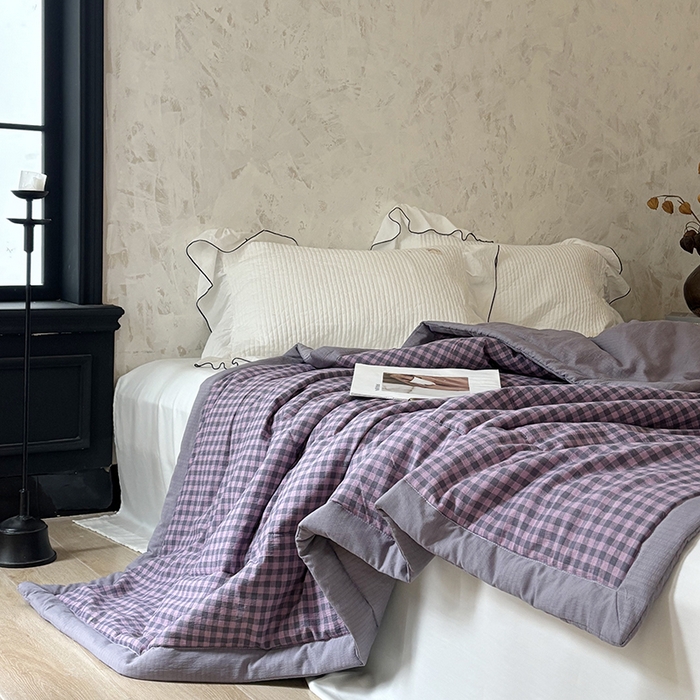 91家纺网 家纺一手货源 找家纺 中国龙家纺 2026新款木棉皱皱纱单夏被被子被芯 格调紫