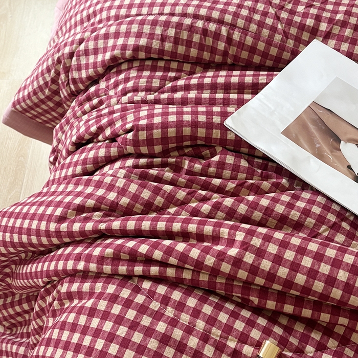 91家纺网 家纺一手货源 找家纺 中国龙家纺 2026新款木棉皱皱纱单夏被被子被芯 格调红