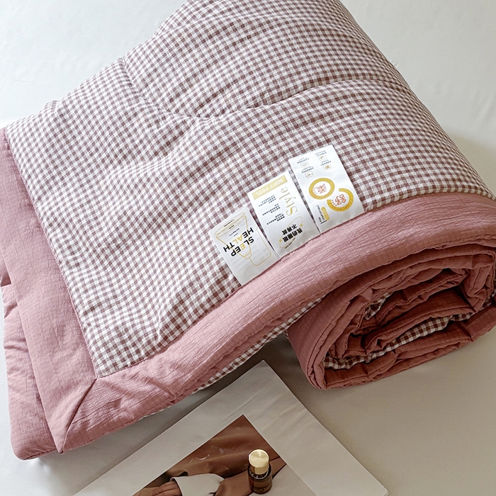 中国龙家纺 2026新款木棉皱皱纱单夏被被子被芯 格调粉