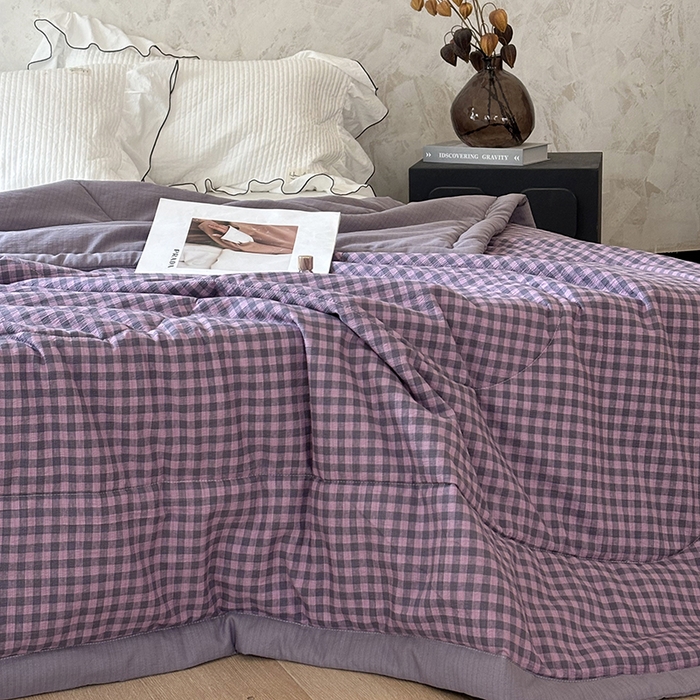 91家纺网 家纺一手货源 找家纺 中国龙家纺 2026新款木棉皱皱纱单夏被被子被芯 格调紫