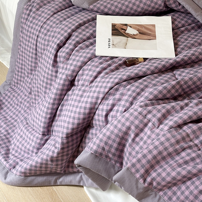 91家纺网 家纺一手货源 找家纺 中国龙家纺 2026新款木棉皱皱纱单夏被被子被芯 格调紫