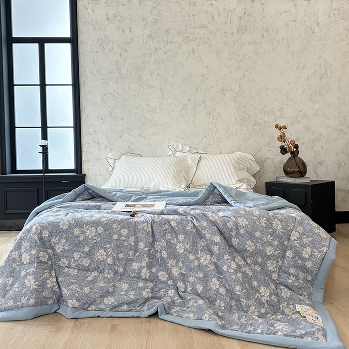 91家纺网 家纺一手货源 找家纺 中国龙家纺 2026新款木棉皱皱纱单夏被被子被芯 海盐奶芙