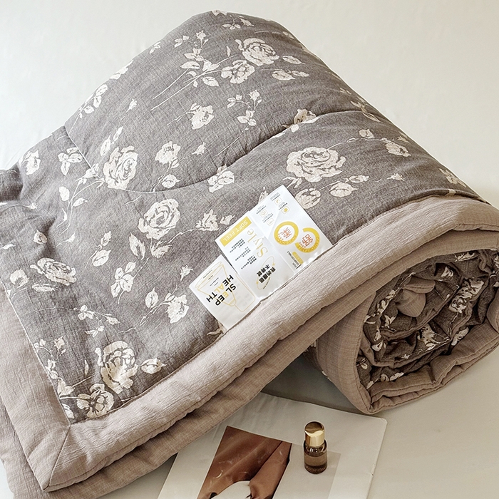 中国龙家纺 2026新款木棉皱皱纱单夏被被子被芯 摩卡花事