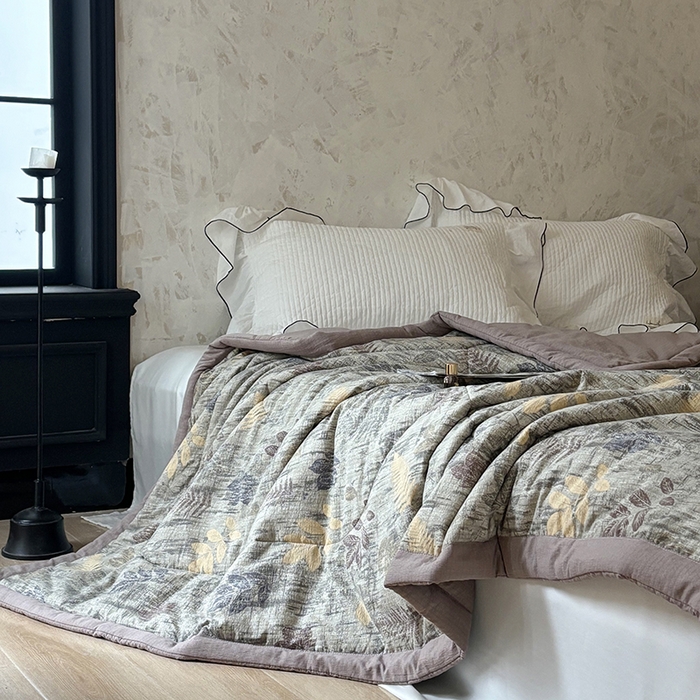 91家纺网 家纺一手货源 找家纺 中国龙家纺 2026新款木棉皱皱纱单夏被被子被芯 林间絮语