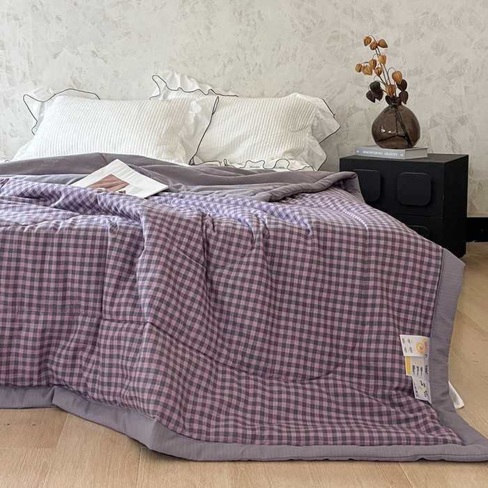 91家纺网 家纺一手货源 找家纺 中国龙家纺 2026新款木棉皱皱纱单夏被被子被芯 格调紫