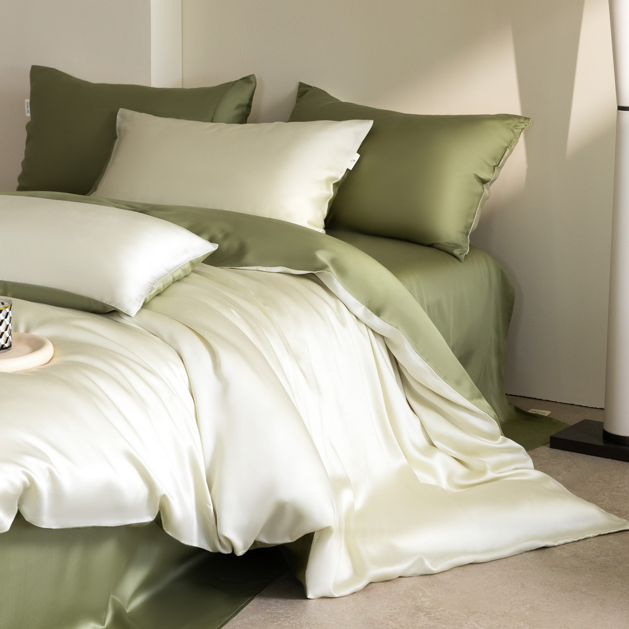 时亿家居 2026春夏新款60天丝-丝颜悦色系列-被套四件套 瓷器绿