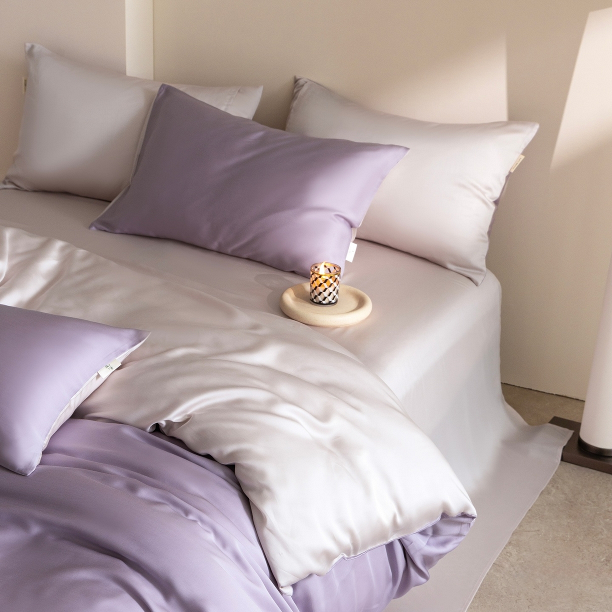 91家纺网 家纺一手货源 找家纺 时亿家居 2026春夏新款60天丝-丝颜悦色系列-被套四件套 丁香紫