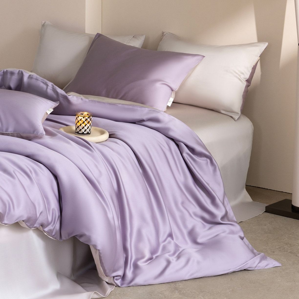 时亿家居 2026春夏新款60天丝-丝颜悦色系列-被套四件套 丁香紫
