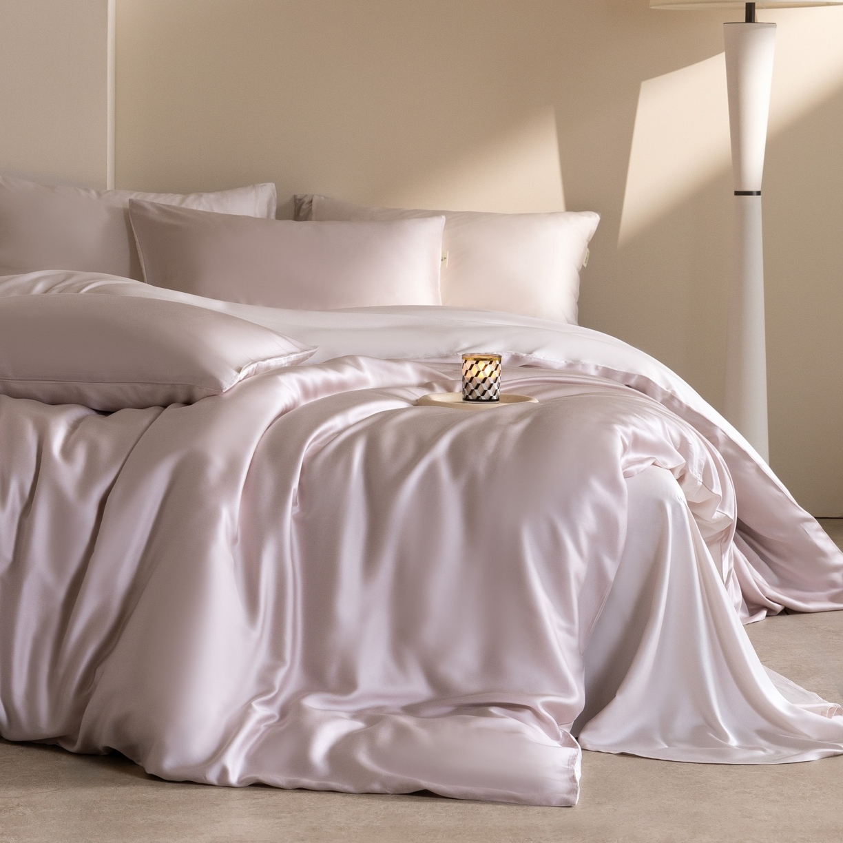 91家纺网 家纺一手货源 找家纺 时亿家居 2026春夏新款60天丝-丝颜悦色系列-被套四件套 缦豆沙