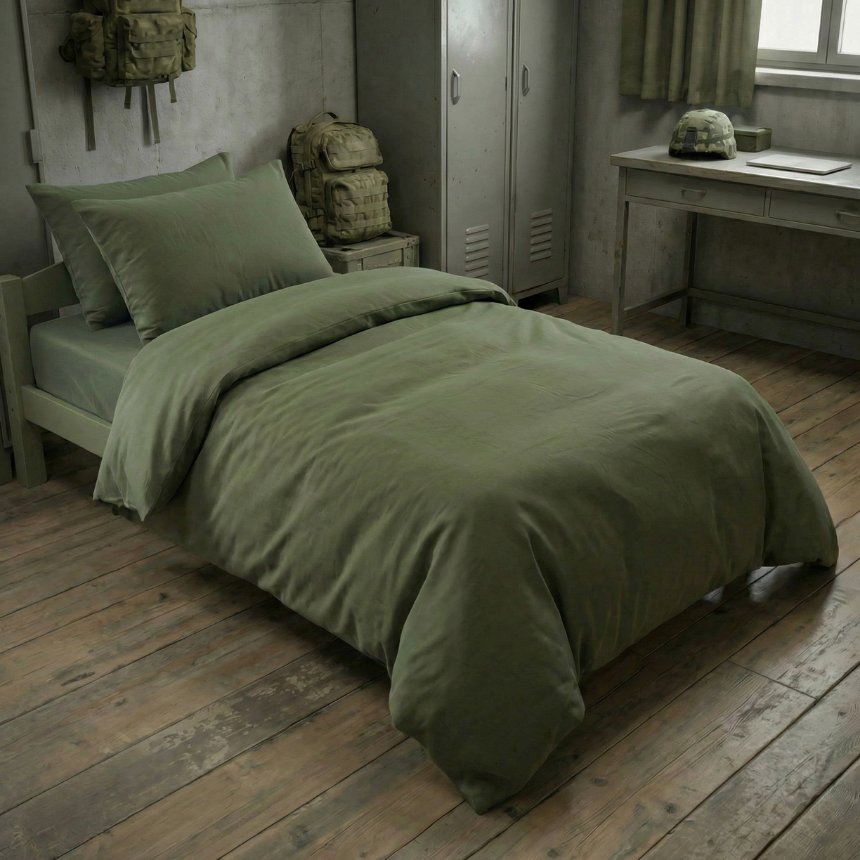 91家纺网 家纺一手货源 找家纺 （总）锦兴酒店布草 2026新款13372军绿色全棉纯棉学生三件套