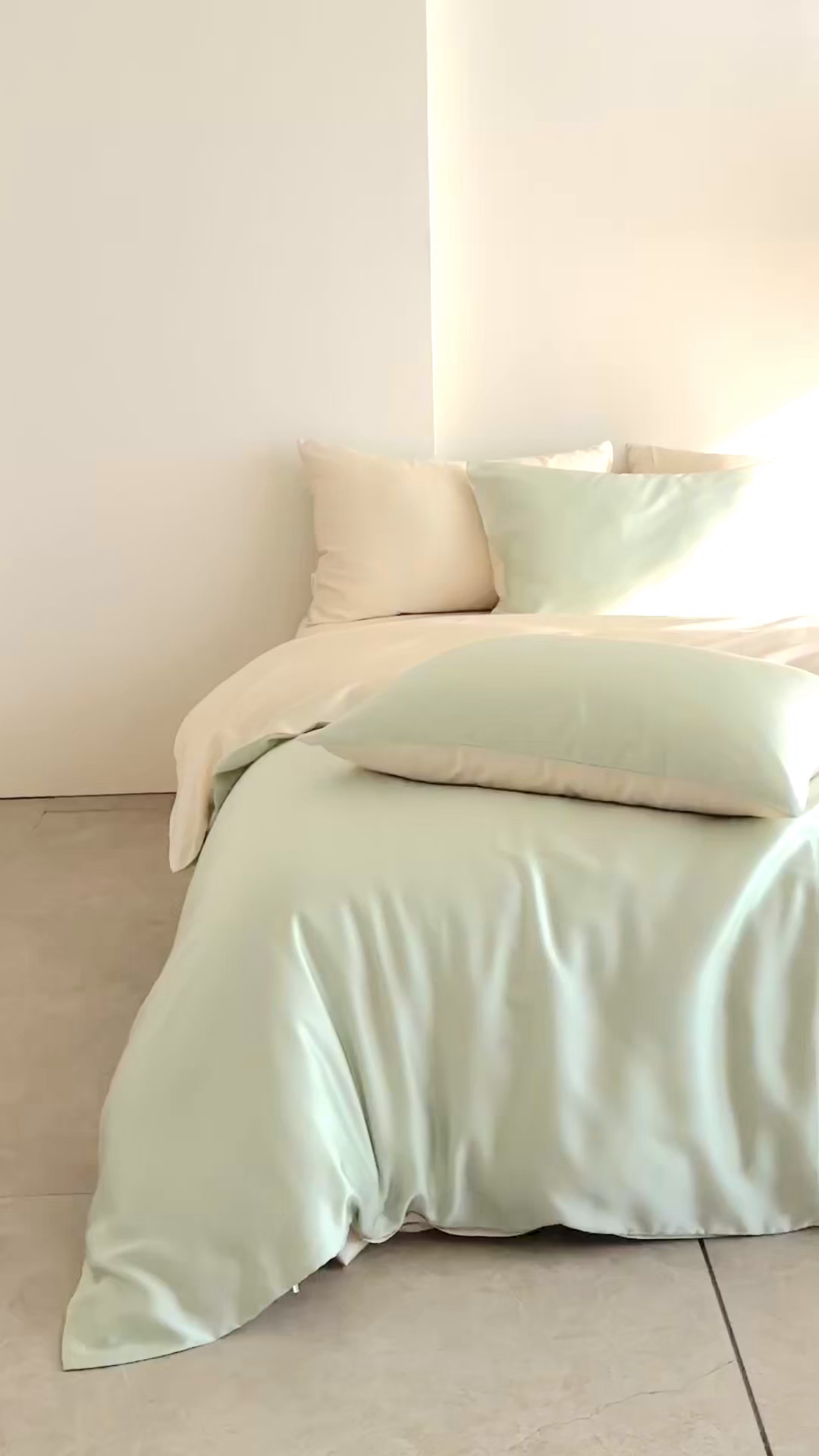 91家纺网 家纺一手货源 找家纺 时亿家居 2026春夏新款60天丝-丝颜悦色系列-被套四件套 云水绿