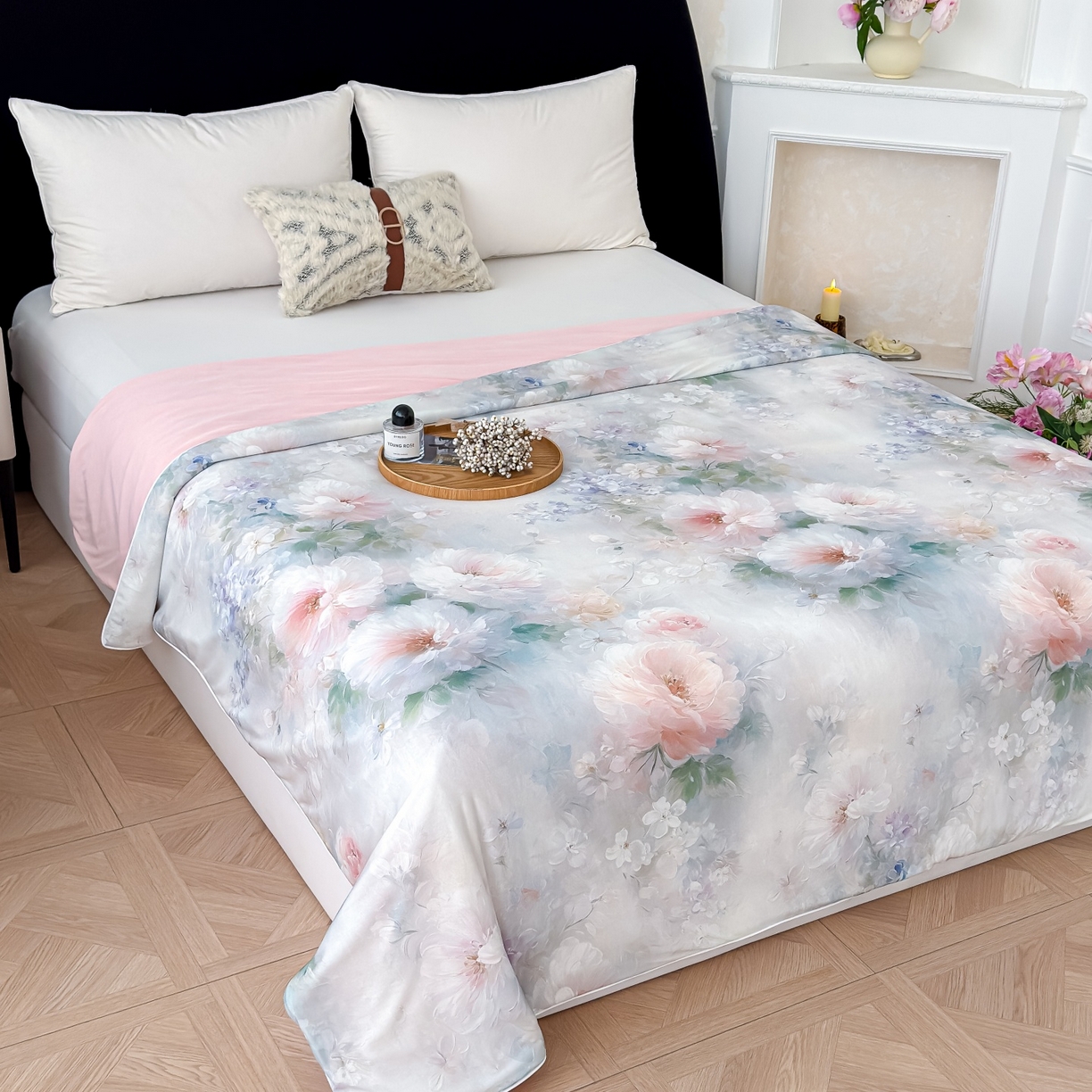 91家纺网 家纺一手货源 找家纺 归属 2026春夏新款数码印花凉感丝夏被夏凉被空调被系列 春野