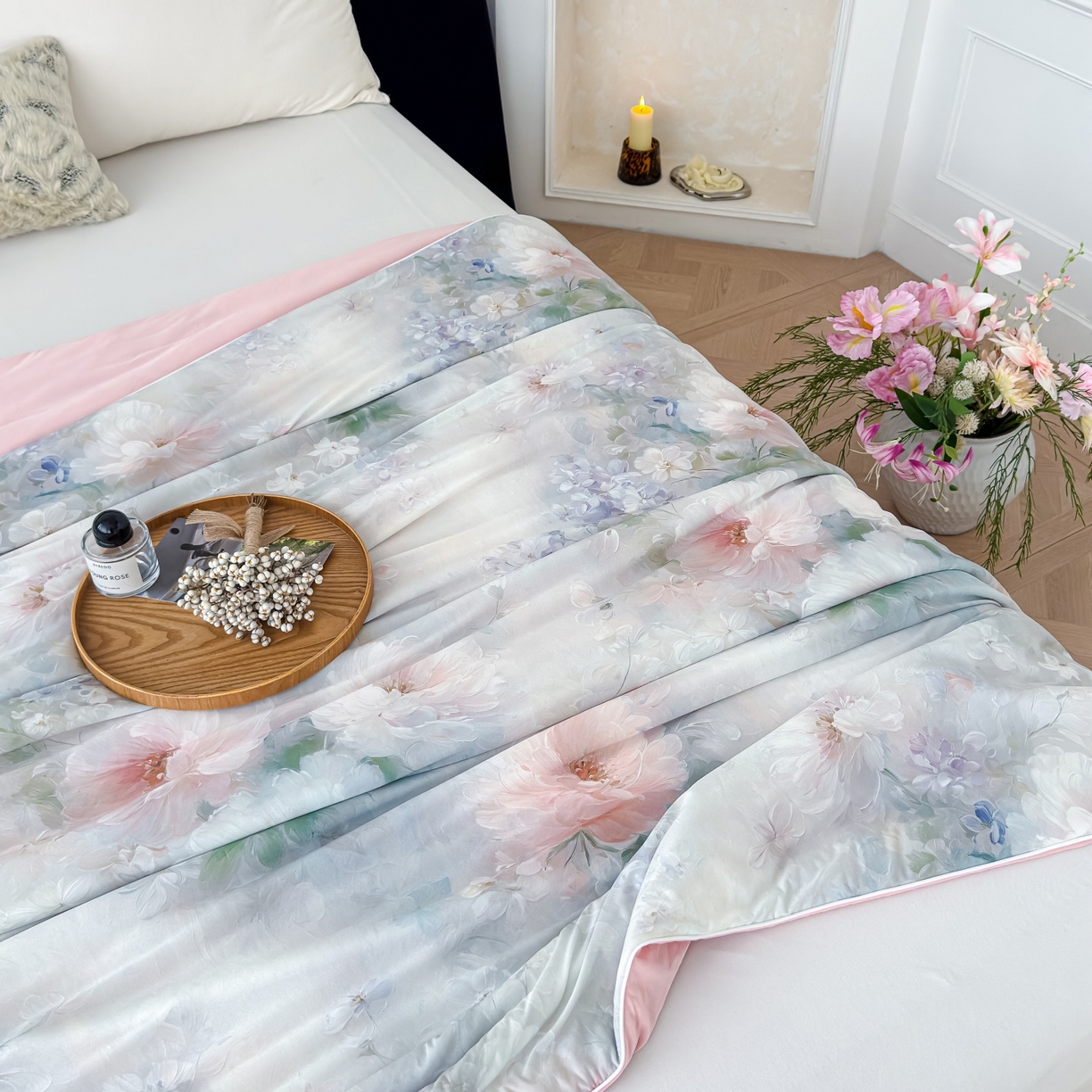 91家纺网 家纺一手货源 找家纺 归属 2026春夏新款数码印花凉感丝夏被夏凉被空调被系列 春野