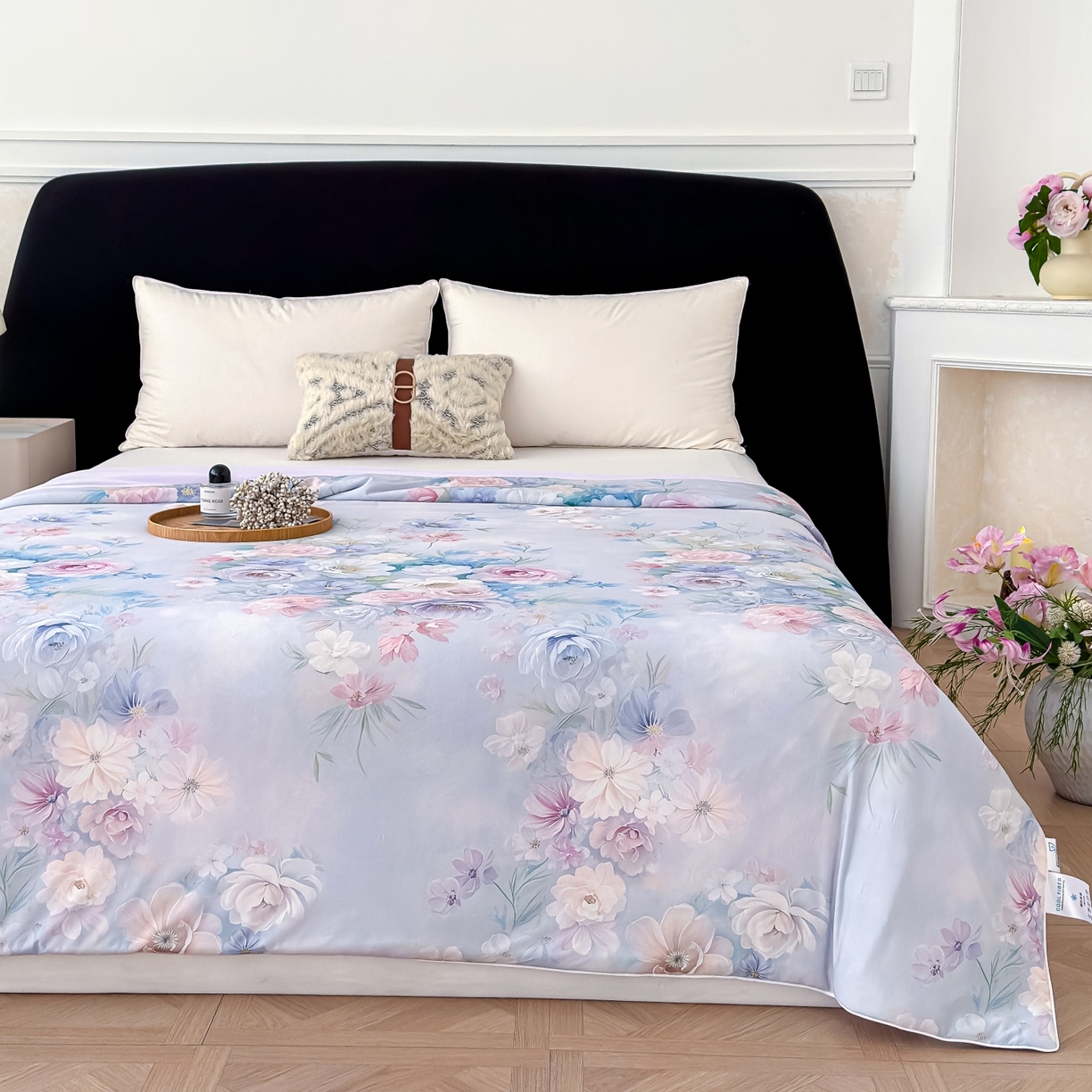 91家纺网 家纺一手货源 找家纺 归属 2026春夏新款数码印花凉感丝夏被夏凉被空调被系列 花雾