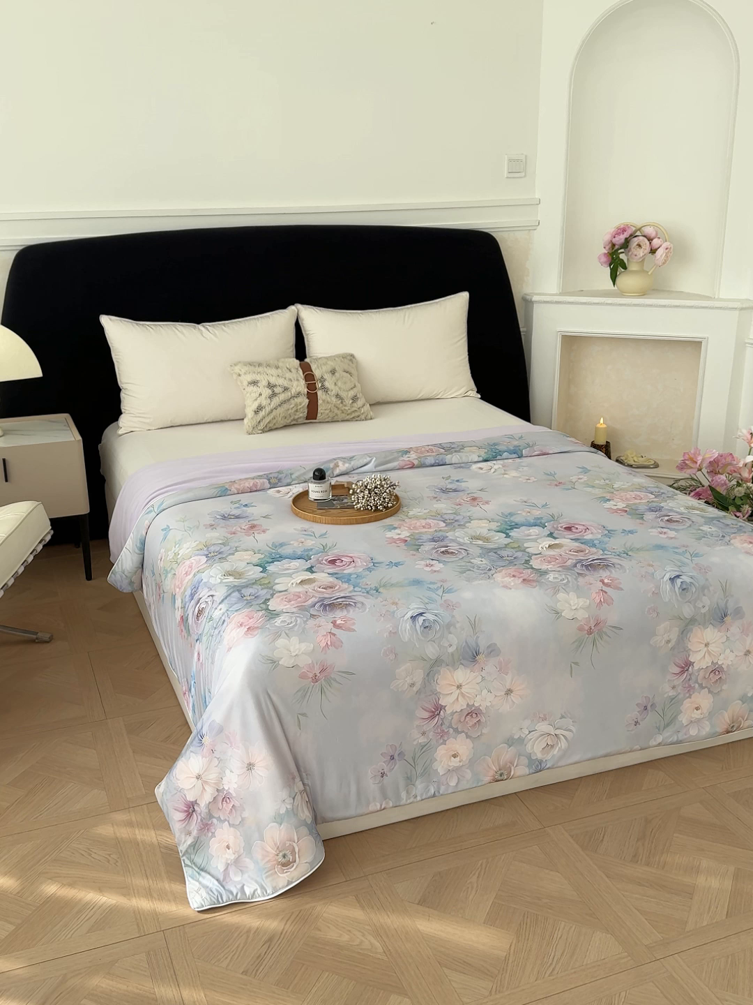 91家纺网 家纺一手货源 找家纺 归属 2026春夏新款数码印花凉感丝夏被夏凉被空调被系列 花雾