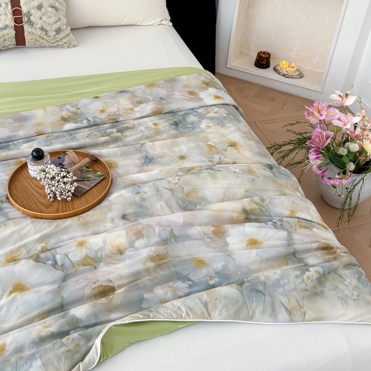 91家纺网 家纺一手货源 找家纺 归属 2026春夏新款数码印花凉感丝夏被夏凉被空调被系列 洛香