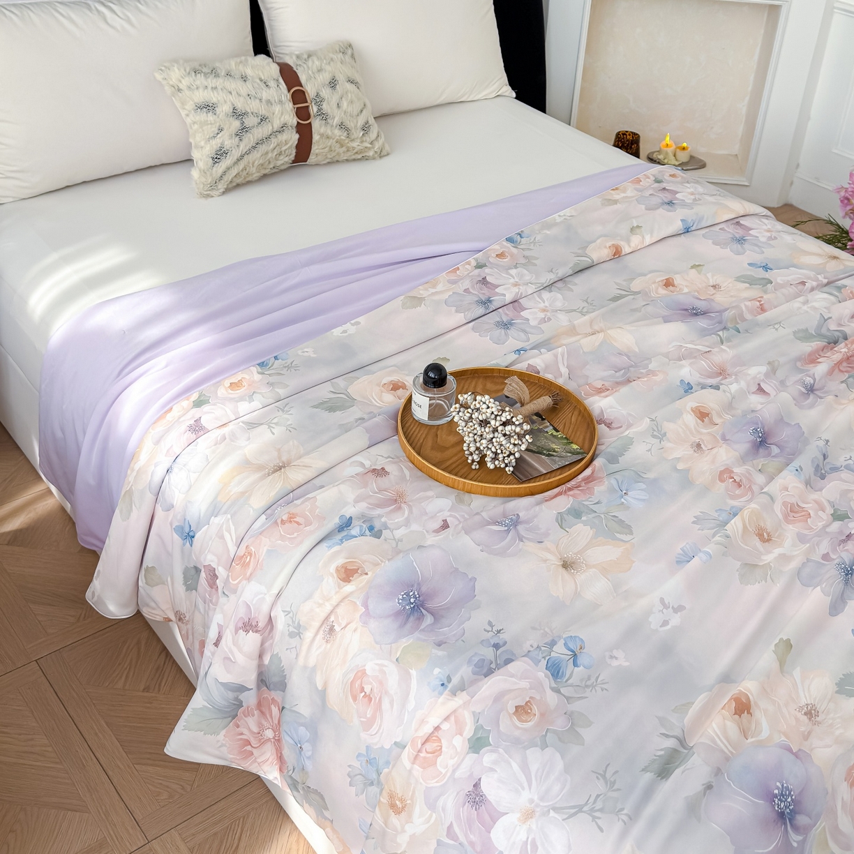 91家纺网 家纺一手货源 找家纺 归属 2026春夏新款数码印花凉感丝夏被夏凉被空调被系列 曼迪