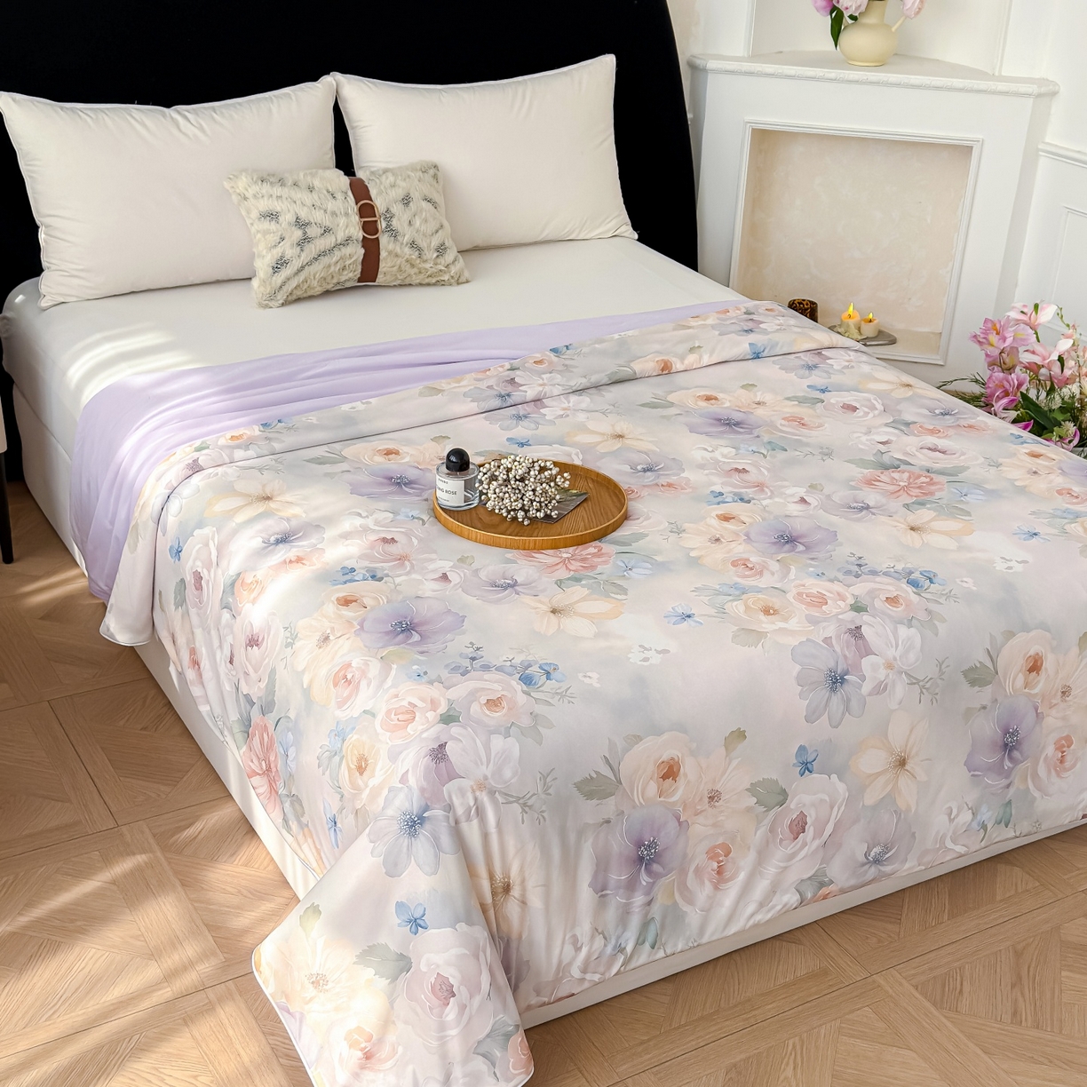 91家纺网 家纺一手货源 找家纺 归属 2026春夏新款数码印花凉感丝夏被夏凉被空调被系列 曼迪