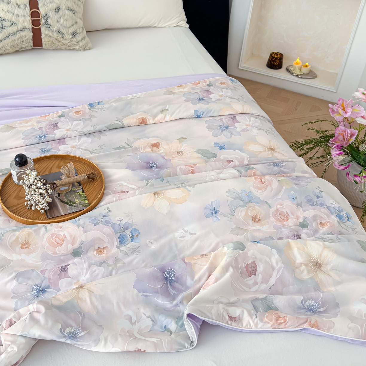 91家纺网 家纺一手货源 找家纺 归属 2026春夏新款数码印花凉感丝夏被夏凉被空调被系列 曼迪