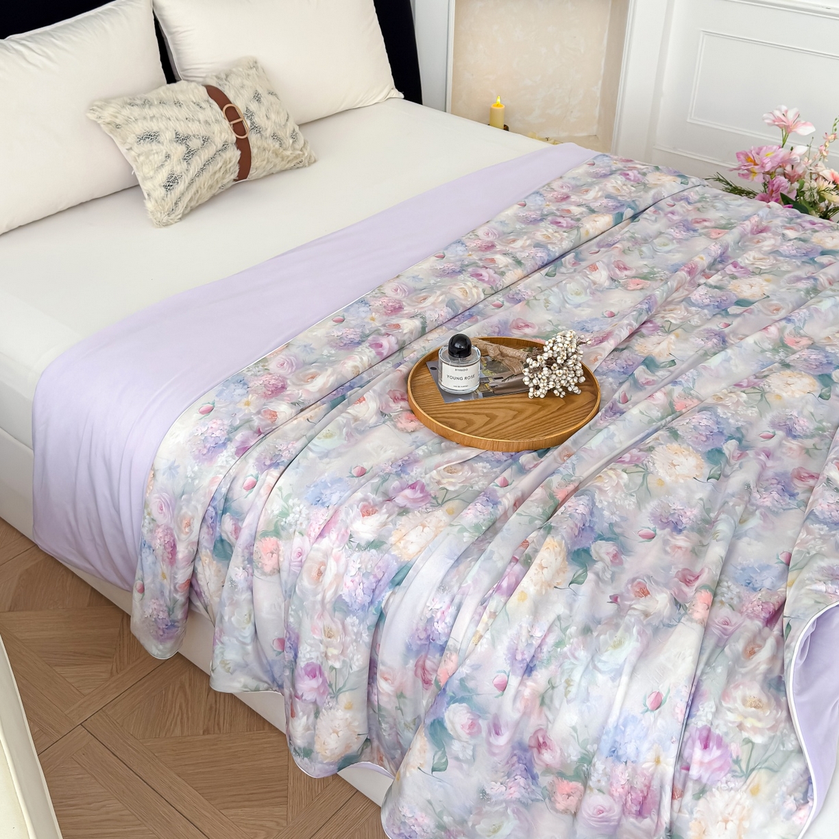 91家纺网 家纺一手货源 找家纺 归属 2026春夏新款数码印花凉感丝夏被夏凉被空调被系列 梦柔