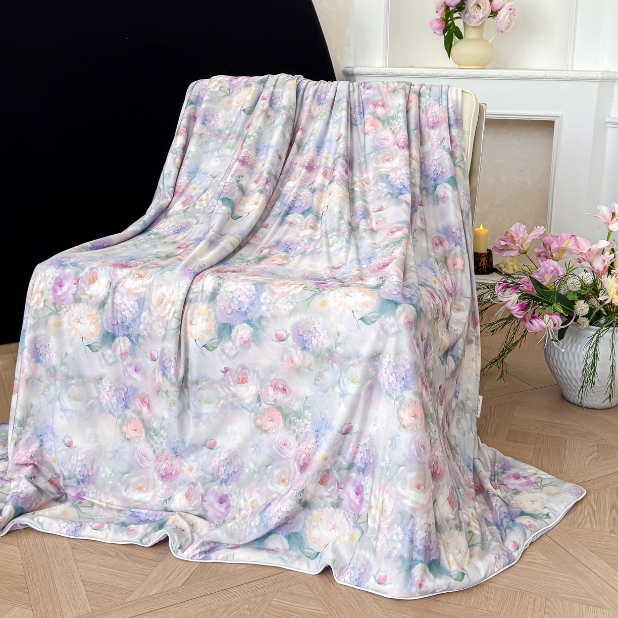 91家纺网 家纺一手货源 找家纺 归属 2026春夏新款数码印花凉感丝夏被夏凉被空调被系列 梦柔