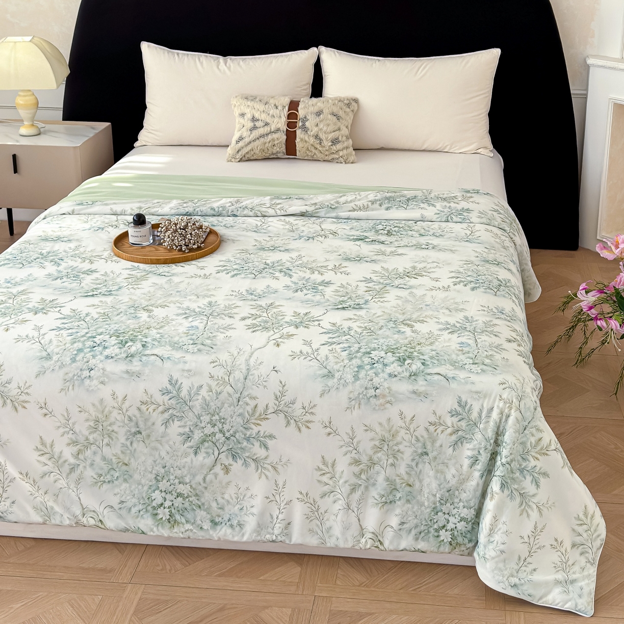 91家纺网 家纺一手货源 找家纺 归属 2026春夏新款数码印花凉感丝夏被夏凉被空调被系列 青枝