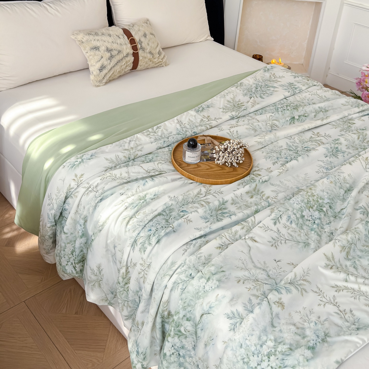 91家纺网 家纺一手货源 找家纺 归属 2026春夏新款数码印花凉感丝夏被夏凉被空调被系列 青枝