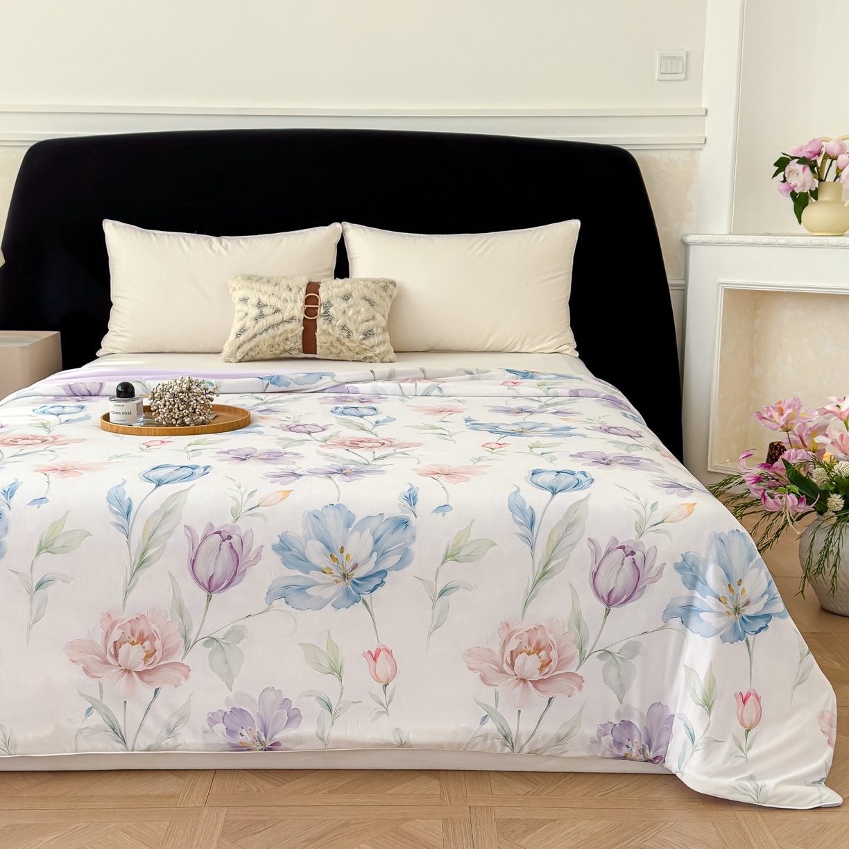 91家纺网 家纺一手货源 找家纺 归属 2026春夏新款数码印花凉感丝夏被夏凉被空调被系列 清雅