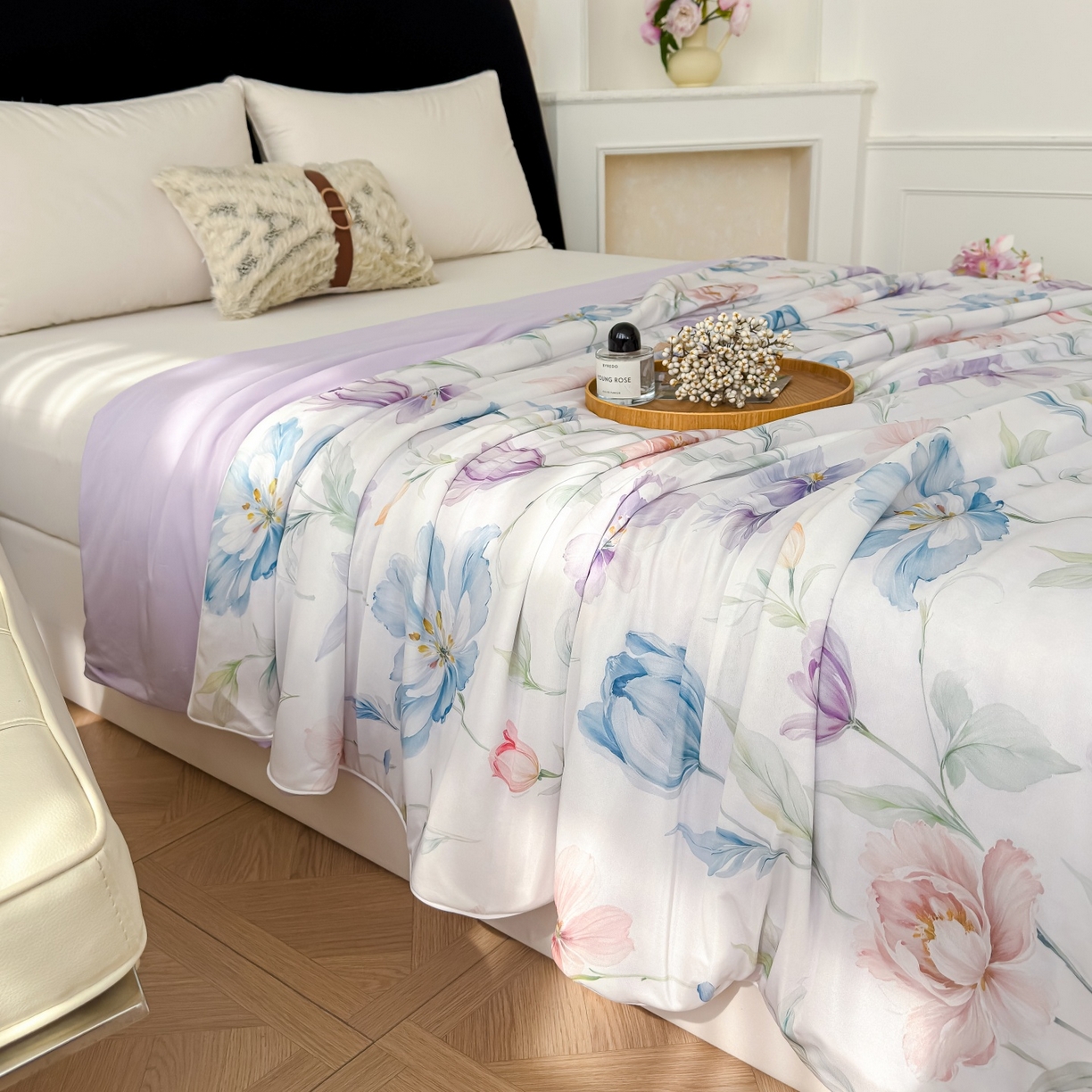 91家纺网 家纺一手货源 找家纺 归属 2026春夏新款数码印花凉感丝夏被夏凉被空调被系列 清雅