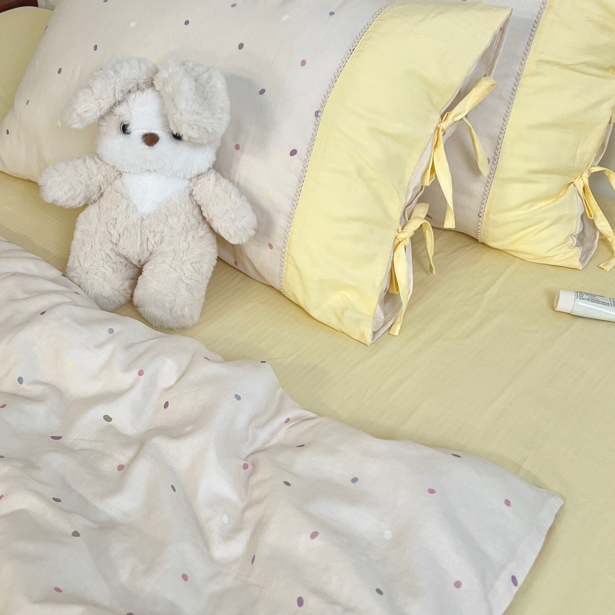 91家纺网 家纺一手货源 找家纺 （总）荣轩家居 2026新品韩式拼接系绳蝴蝶结工艺款四件套（铺床版）