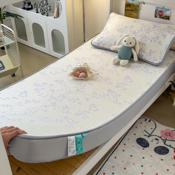 91家纺网 家纺一手货源 找家纺 凯罗 2026新款A类凉豆豆学生宿舍用床席可水洗凉席席子床笠款 纤藤集-紫-床笠款