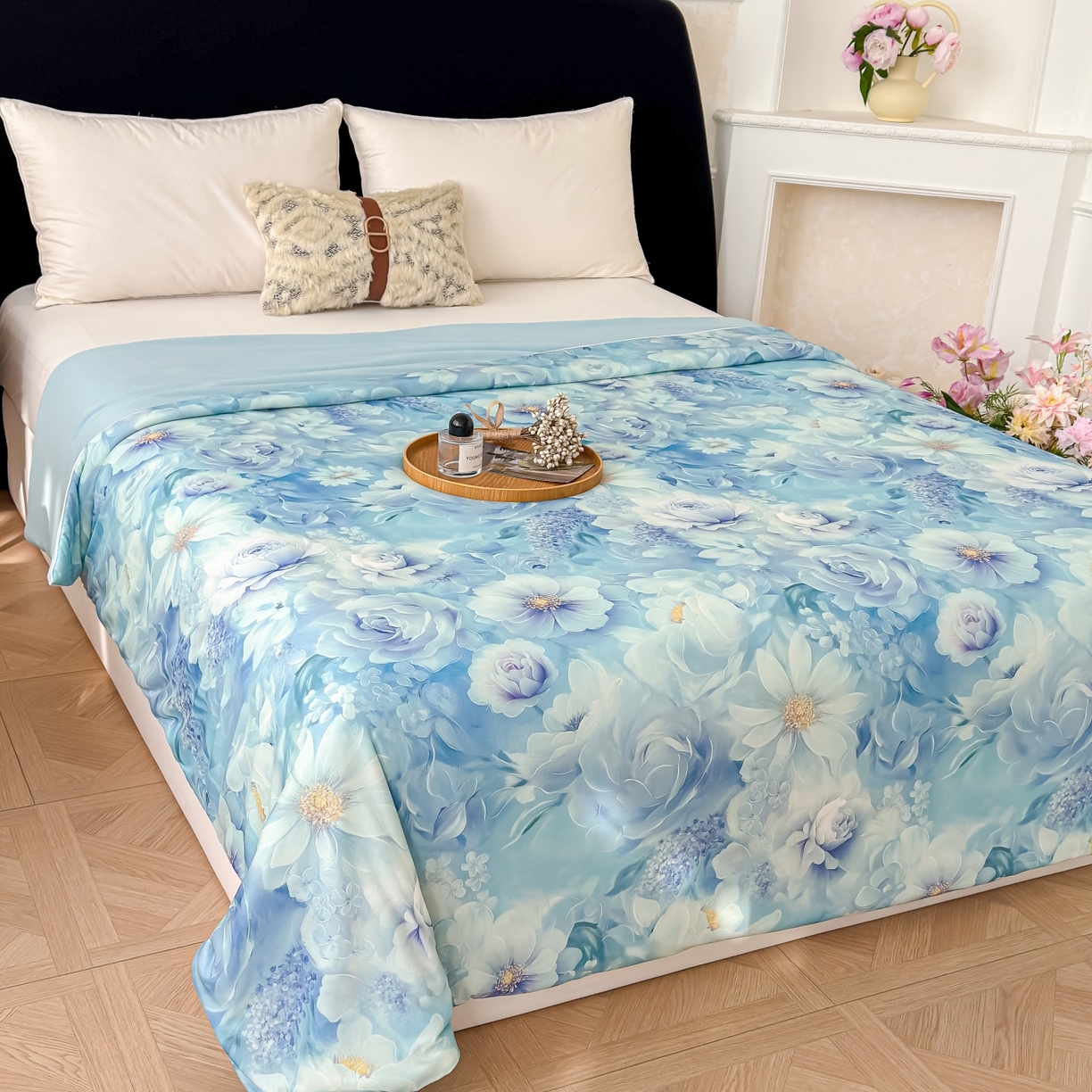 91家纺网 家纺一手货源 找家纺 归属 2026春夏新款数码印花凉感丝夏被夏凉被空调被系列 柔依